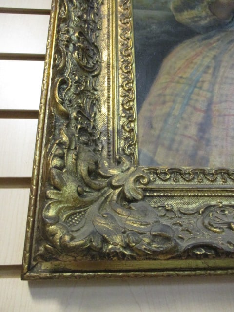 Vintage Victorian Girl Painting in Ornate Gilded Gold Frame - 4