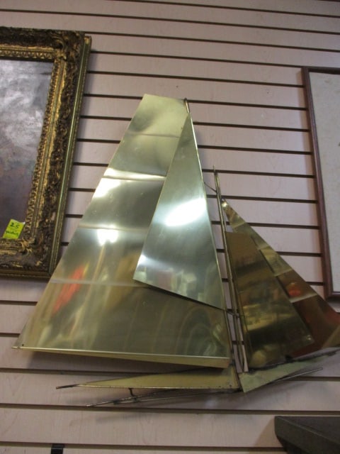 Mid-Century Modern Brass Sailboat Wall Sculpture: 32" x 31"