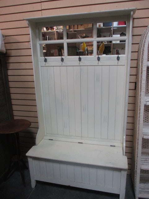 Entryway Hall Tree with Storage Bench and Mirror: 41" x 18 1/4" x 72", Local Pickup Only