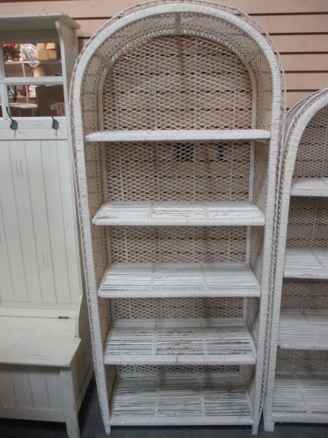 Vintage 4-Shelf White Wicker Rattan Etagere: 27" x 14" x 61 1/2", Local Pickup Only