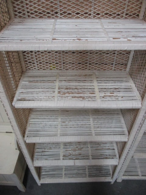 Vintage 4-Shelf White Wicker Rattan Etagere - 2