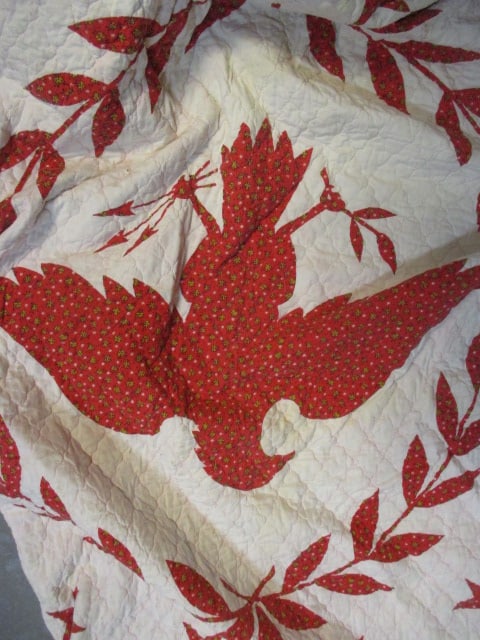 Vintage "Eagle and Stars" Red and White Quilt - 4