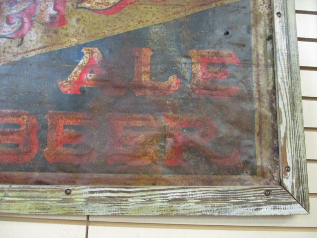 Vintage "Steinerbru Ale Beer" Metal Advertising Sign in Wood Frame - 3