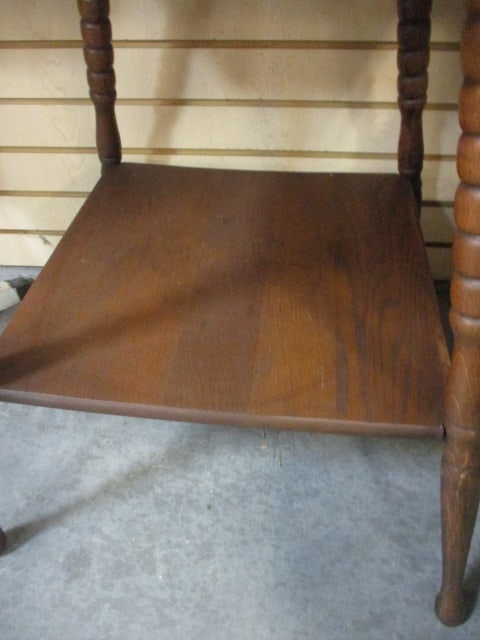 Antique Victorian Style 2-Tier Parlor Table with Bobbin-Turned Spindle Legs - 3