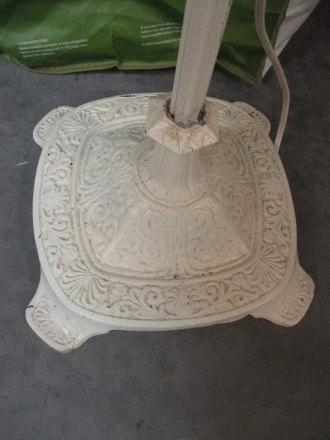 Vintage White Painted Wrought Iron Floor Lamp with Fabric Shade - 2
