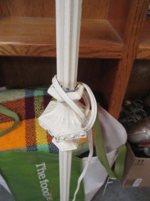 Vintage White Painted Wrought Iron Floor Lamp with Fabric Shade - 3