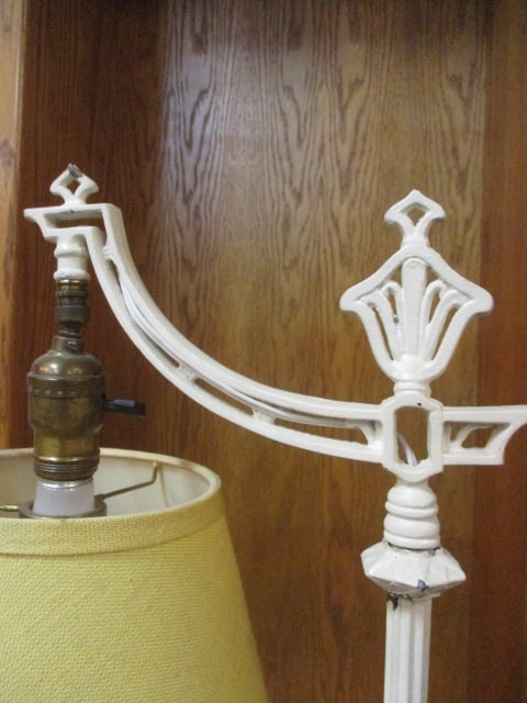 Vintage White Painted Wrought Iron Floor Lamp with Fabric Shade - 4