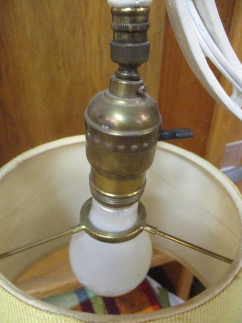 Vintage White Painted Wrought Iron Floor Lamp with Fabric Shade - 5
