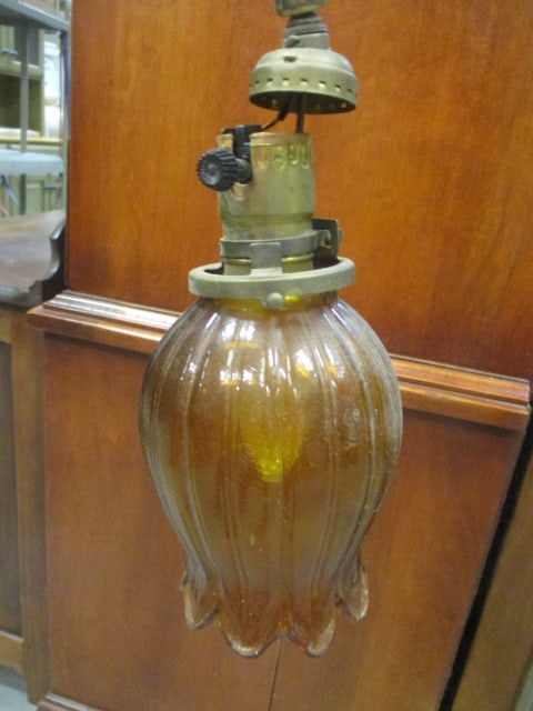 Vintage Brass Gooseneck Hanging Tulip Glass Shade Floor Lamp - 2