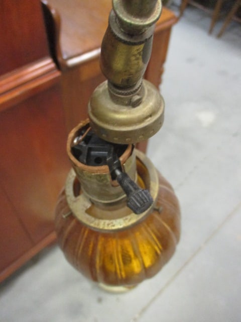Vintage Brass Gooseneck Hanging Tulip Glass Shade Floor Lamp - 3