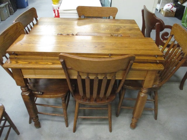 Solid Wood Dining Table with 3 Leaves and 8 Spindle Back Chairs (1 of 8)