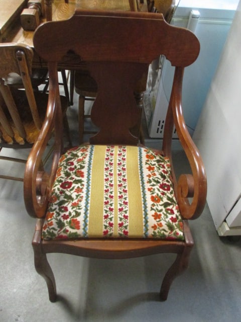 Antique Fiddle Back Arm Side Chair with Upholstered Seat: 20" x 21" x 37", Local Pickup Only