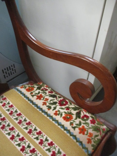 Antique Fiddle Back Arm Side Chair with Upholstered Seat - 3