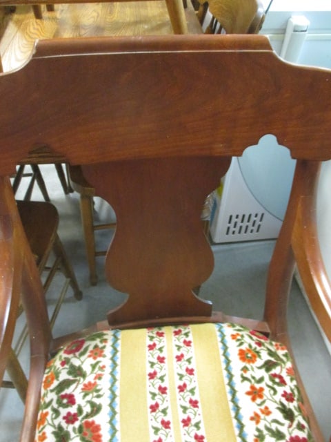 Antique Fiddle Back Arm Side Chair with Upholstered Seat - 4