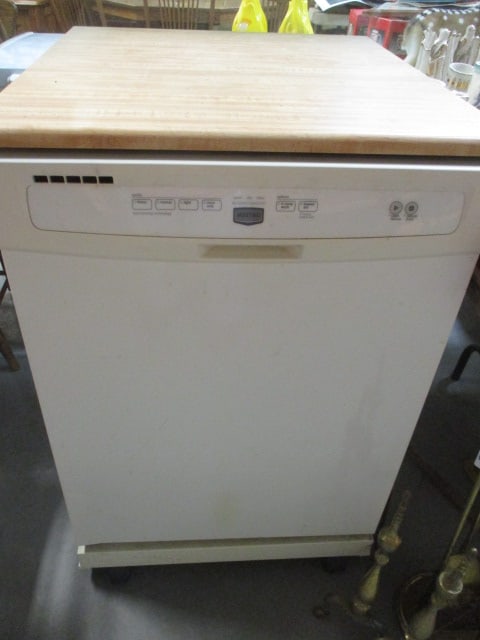 Maytag Portable Freestanding Dishwasher with Laminate Wood-Look Top: 24 1/4" x 28" x 37", working when removed from home, Local Pickup Only