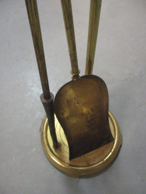 Vintage Brass Fireplace Andirons and Shovel and Pocker Set with Holder - 4