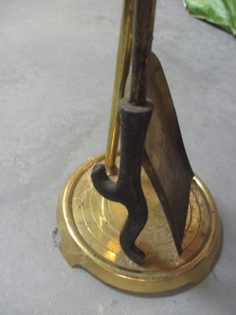 Vintage Brass Fireplace Andirons and Shovel and Pocker Set with Holder - 5