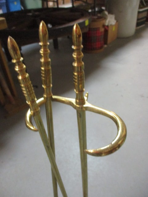Vintage Brass Fireplace Andirons and Shovel and Pocker Set with Holder - 6