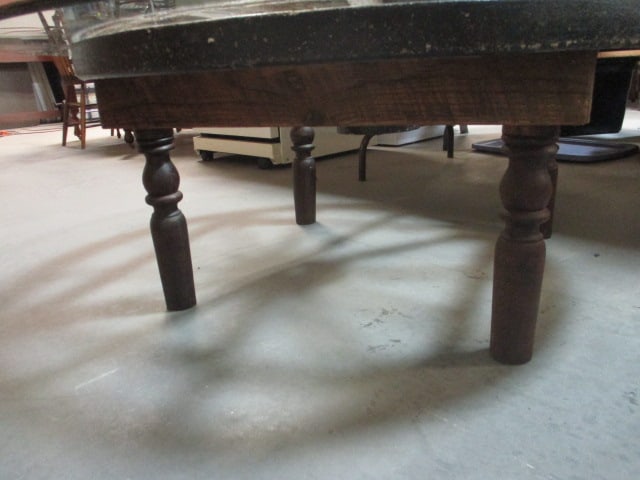 Large Rustic Round Wagon Wheel and Glass Top Coffee Table - 3