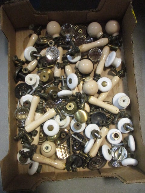 Lot of Vintage Metal, Milk Glass, and Wood Drawer Knobs (1 of 3)
