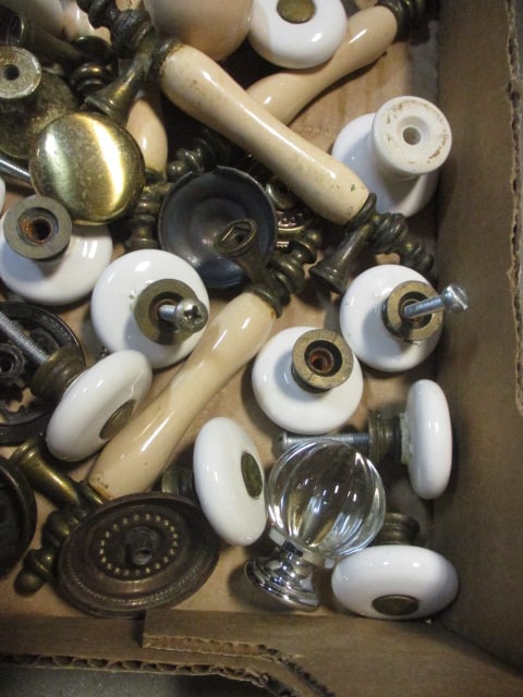 Lot of Vintage Metal, Milk Glass, and Wood Drawer Knobs - 2