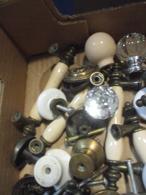 Lot of Vintage Metal, Milk Glass, and Wood Drawer Knobs - 3