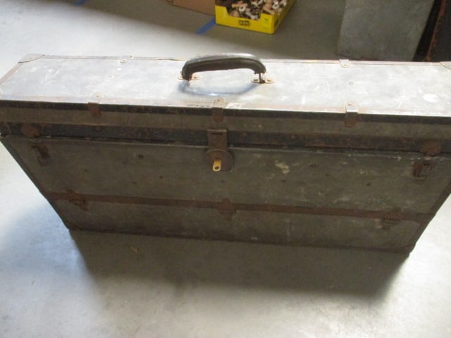 Vintage Surveyor's Transit Trunk: 32" x 6 1/2" x 16 1/2", rust and wear