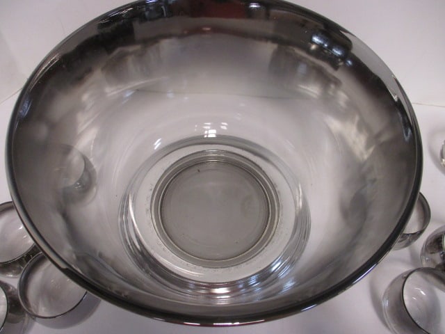 Mid-Century Modern Dorothy Thorpe Style Punch Bowl and Roly-Poly Glass Set - 6