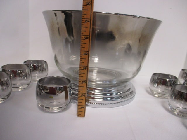 Mid-Century Modern Dorothy Thorpe Style Punch Bowl and Roly-Poly Glass Set - 7