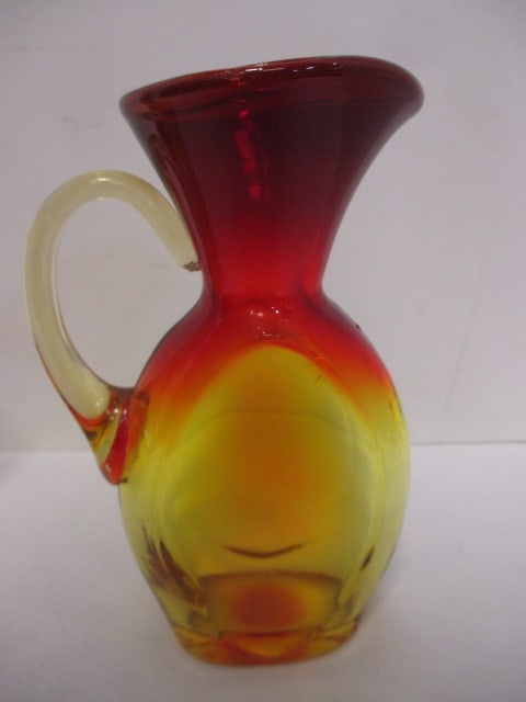 Mid-Century Modern Blenko Amberina Hand-Blown Glass Pitcher and - 2
