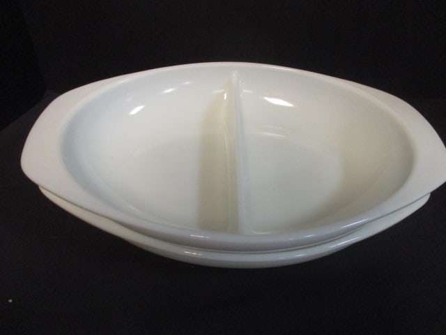 Grouping of Vintage Milk Glass Casserole Dishes, Vase, and Tidbit Dish - 12