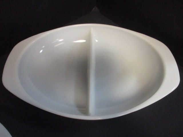 Grouping of Vintage Milk Glass Casserole Dishes, Vase, and Tidbit Dish - 13
