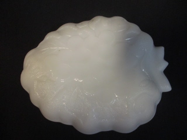 Grouping of Vintage Milk Glass Casserole Dishes, Vase, and Tidbit Dish - 3