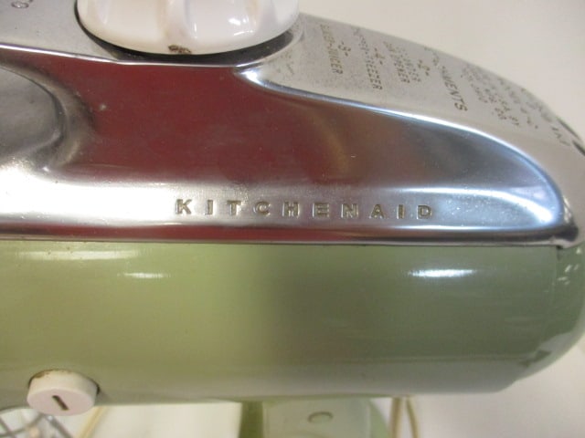 Retro Kitchen-Aid Avocado Green Mixer with Milk Glass Bowl - 2
