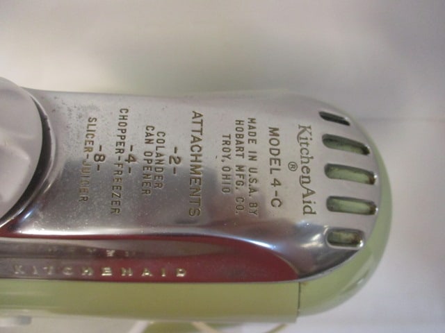 Retro Kitchen-Aid Avocado Green Mixer with Milk Glass Bowl - 3