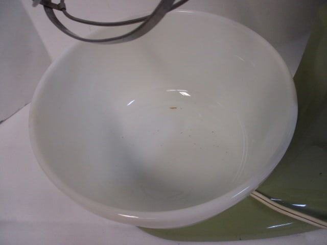 Retro Kitchen-Aid Avocado Green Mixer with Milk Glass Bowl - 7