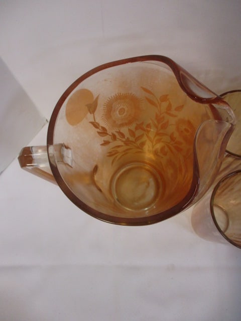 Vintage Jeannette Marigold Carnival Glass Pitcher and Tumbler Glasses - 4