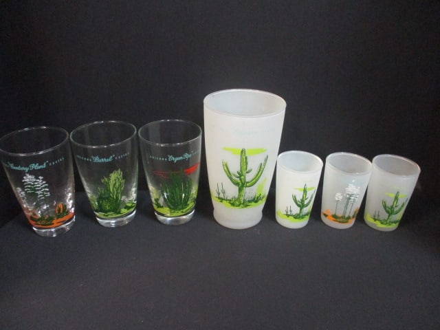 7 Vintage Blakely Oil & Gas "Arizona Cactus" Glasses: 3 3/4" to 7"