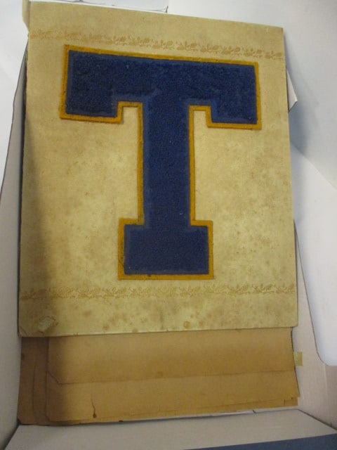 Collection of Vintage Scrapbook Pages, Black & White Photographs, and: Letter Jacket "T"