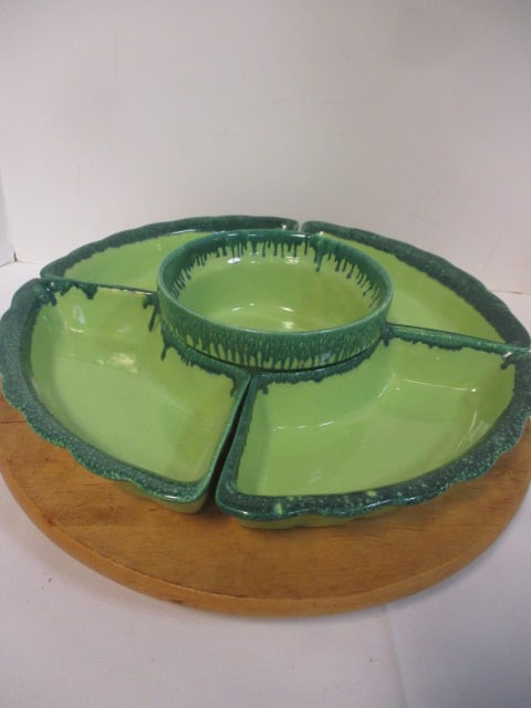 Mid-Century Modern Tomeoni Bros. Pottery 5-Piece Drip Glaze Chip and Dip Set (1 of 6)