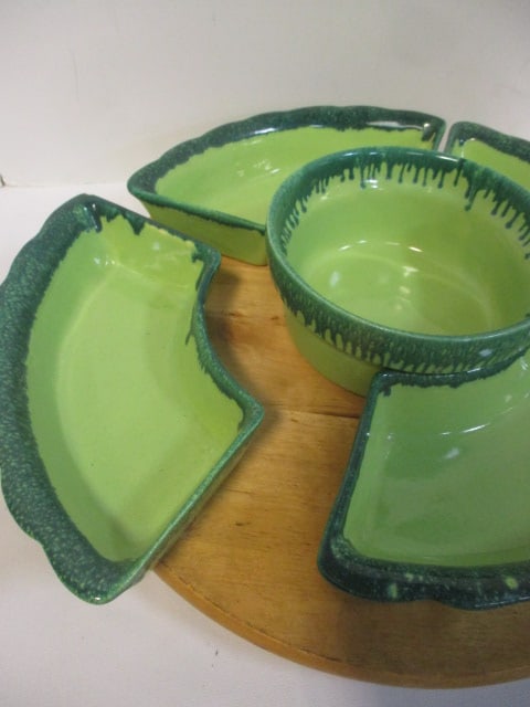 Mid-Century Modern Tomeoni Bros. Pottery 5-Piece Drip Glaze Chip and Dip Set - 3