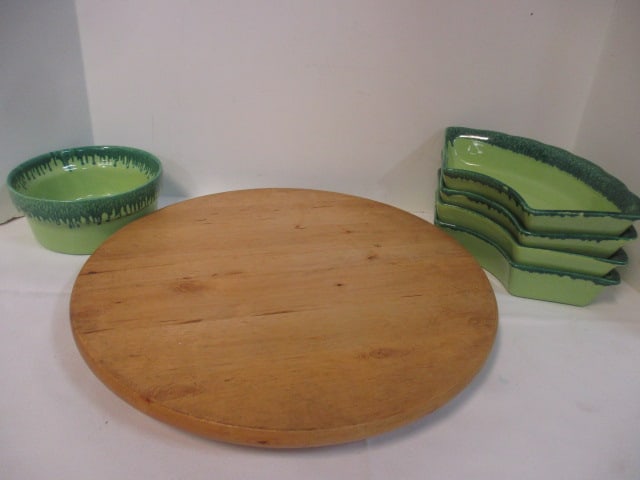 Mid-Century Modern Tomeoni Bros. Pottery 5-Piece Drip Glaze Chip and Dip Set - 5