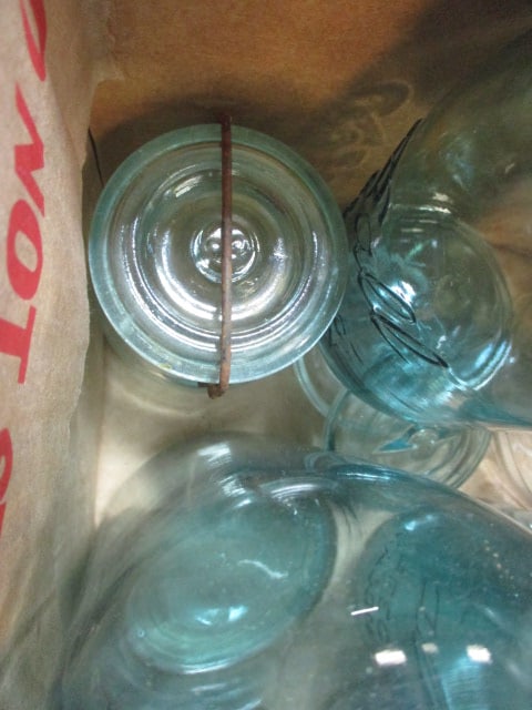 Lot of Vintage Mason Jars and Vintage Box of Wide Mouth Rubber Rings - 11