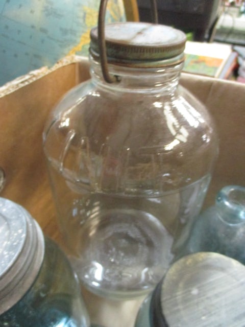 Lot of Vintage Mason Jars and Vintage Box of Wide Mouth Rubber Rings - 9