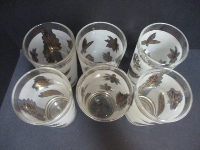 Set of 6 Mid-Century Modern Libbey "Golden Foliage" Frosted Glasses - 2
