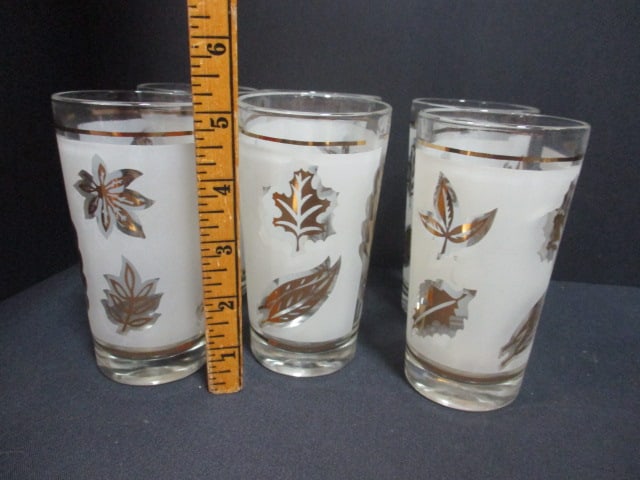 Set of 6 Mid-Century Modern Libbey "Golden Foliage" Frosted Glasses - 5
