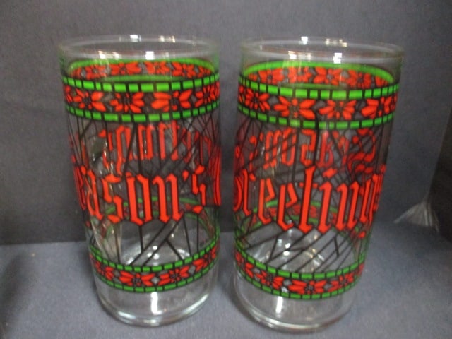 Vintage Indiana Glass "Holly Berry" Glass Ice Bucket and 4 Glass Cups, - 10