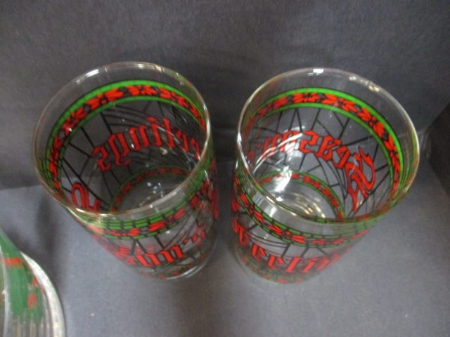 Vintage Indiana Glass "Holly Berry" Glass Ice Bucket and 4 Glass Cups, - 11