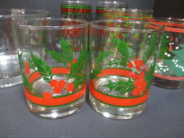 Vintage Indiana Glass "Holly Berry" Glass Ice Bucket and 4 Glass Cups, - 6