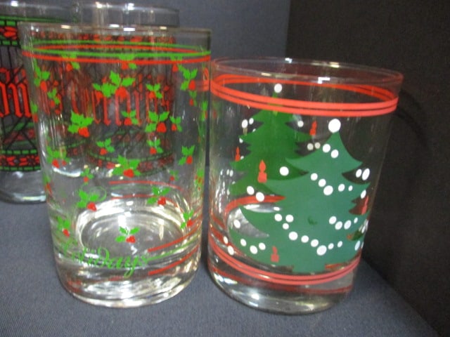 Vintage Indiana Glass "Holly Berry" Glass Ice Bucket and 4 Glass Cups, - 8